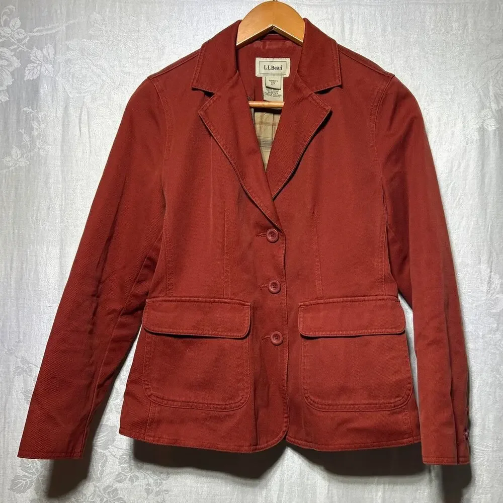 LL Bean Blazer XS PET Rust Corduroy Jacket Equestrian Western Lined Burnt Orange